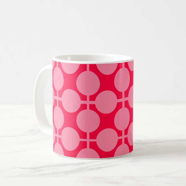 Caneca De Café Padrão de bolinhas monocromático retrô rosa vermel (Frente Esquerda)