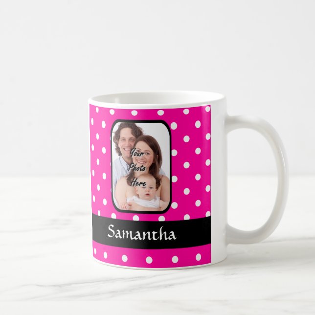 Caneca De Café Padrão de bolinhas rosa quente (Direita)