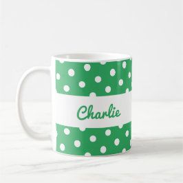 Caneca De Café Padrão de Bolinhas Verde Retro