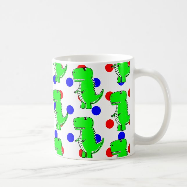Caneca De Café Padrão de Bolinhas Vermelha do Dinossauro Verde (Direita)