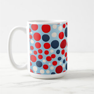Caneca De Café Padrão de Bolinhas Vermelhas e Azuis