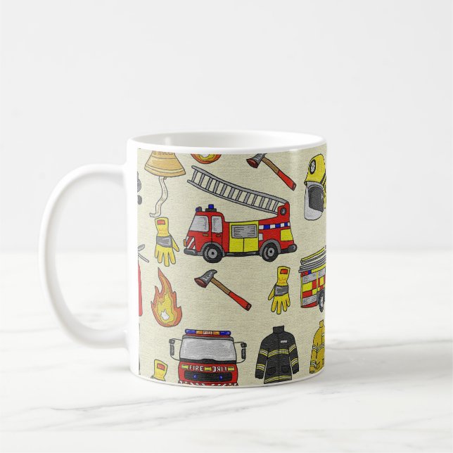 Caneca De Café Padrão de Bombeiro, Caminhão-Fogo, Arte de Emergên (Esquerda)