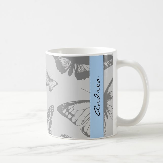 Caneca De Café Padrão De Borboleta, Borboletas De Cinza, Seu Nome (Direita)