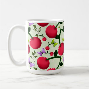 Caneca De Café Padrão de Borboleta Cereja Fofa, Fruta Kawaii Bril