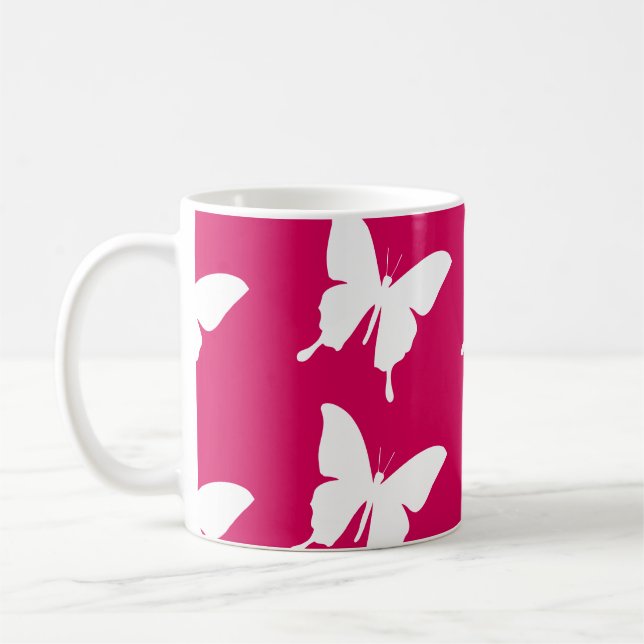 Caneca De Café Padrão de borboleta cor-de-rosa (Esquerda)