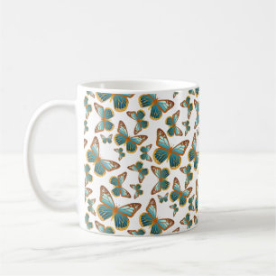 Caneca De Café Padrão de borboleta de gradiente azul