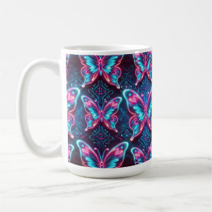 Caneca De Café Padrão de borboleta neon