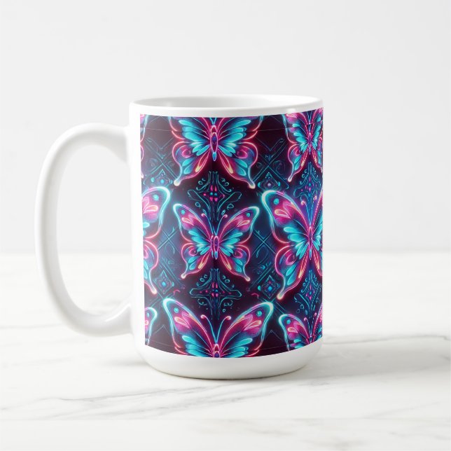 Caneca De Café Padrão de borboleta neon (Esquerda)