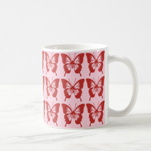Caneca De Café Padrão de Borboleta Vermelha