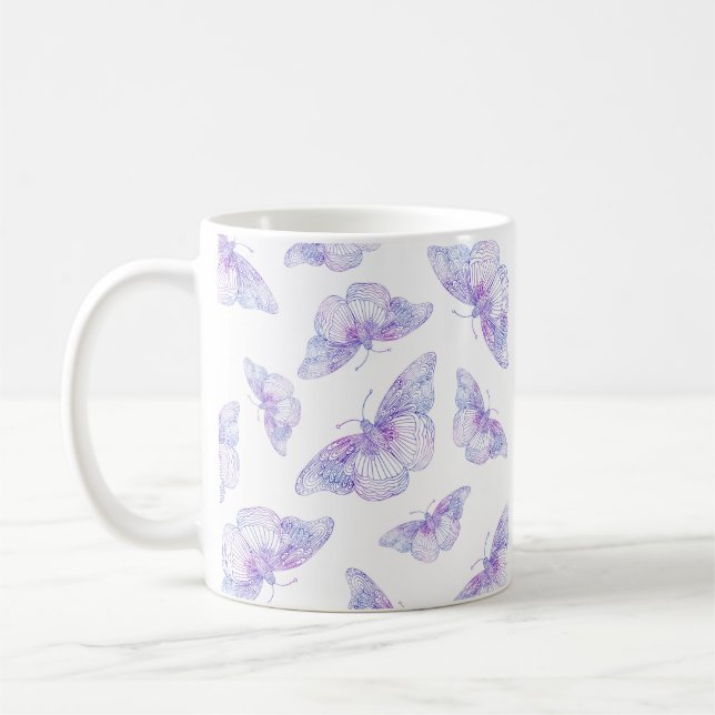 Caneca De Café Padrão de Borboleta Violet Watercolor (Esquerda)