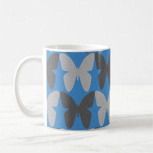 Caneca De Café Padrão de borboletas azuis e cinzas
