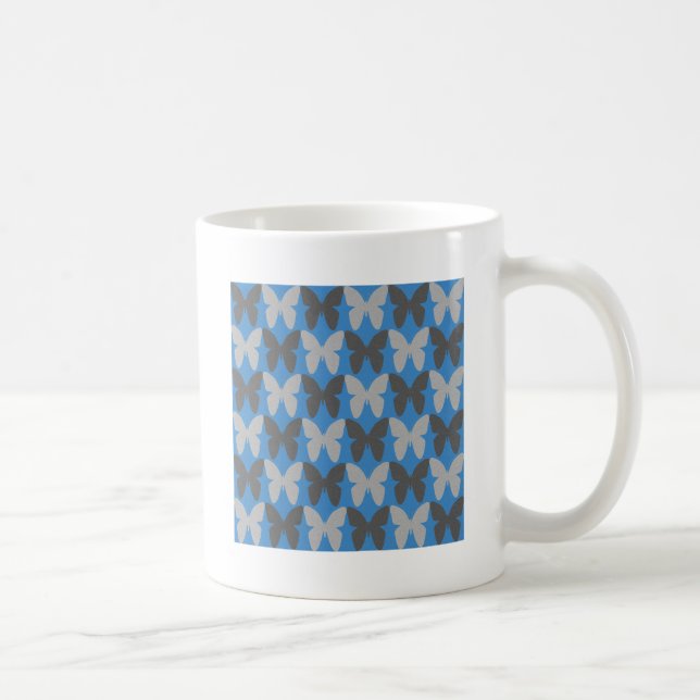 Caneca De Café Padrão de borboletas azuis e cinzas (Direita)