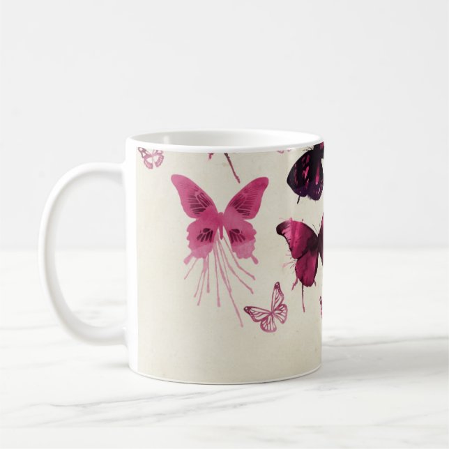 Caneca De Café Padrão de borboletas rosa (Esquerda)