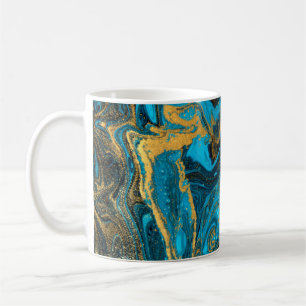 Caneca De Café Padrão de borbulhamento azul e dourado. Ouro liqu
