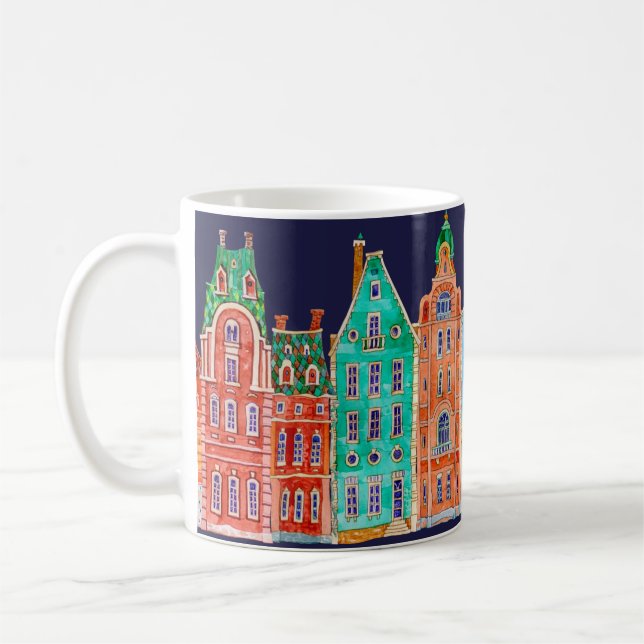 Caneca De Café Padrão de borda contínua arquitetônica em uma bl e (Esquerda)