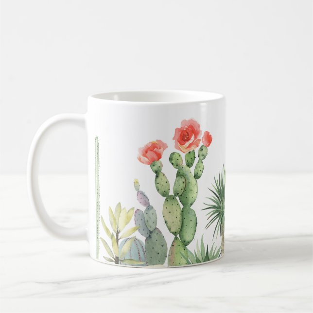 Caneca De Café Padrão de Borda de Aquarela Cactos Bloqueando (Esquerda)