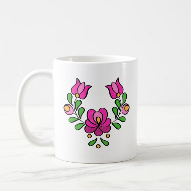 Caneca De Café Padrão de bordado húngaro, "Matyó" - rosa (Esquerda)