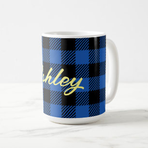 Caneca De Café Padrão de Buffalo Checkered Azul Preto Personali
