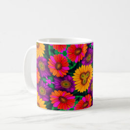 Caneca De Café Padrão de Buquê de margarida colorida