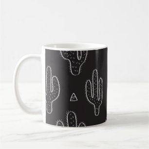 Caneca De Café Padrão de Cactus Preto Desenhado à Mão
