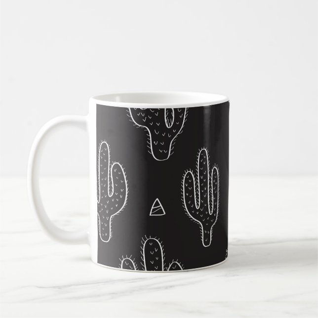 Caneca De Café Padrão de Cactus Preto Desenhado à Mão (Esquerda)