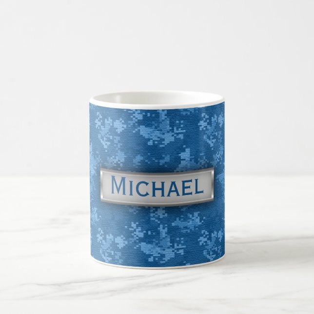 Caneca De Café Padrão de Camo Azul Personalizado (Centro)