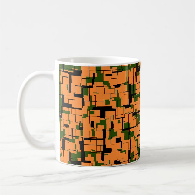 Caneca De Café Padrão de Camo Digital Preto Laranja Verde (Esquerda)