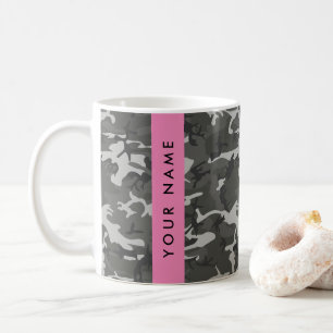 Caneca De Café Padrão de Camuflagem Cinza, Seu nome, Personalizar