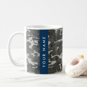 Caneca De Café Padrão de Camuflagem Cinza, Seu nome, Personalize