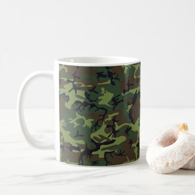 Caneca De Café Padrão de Camuflagem Verde, Padrão Militar, Exérci (Com Donut)