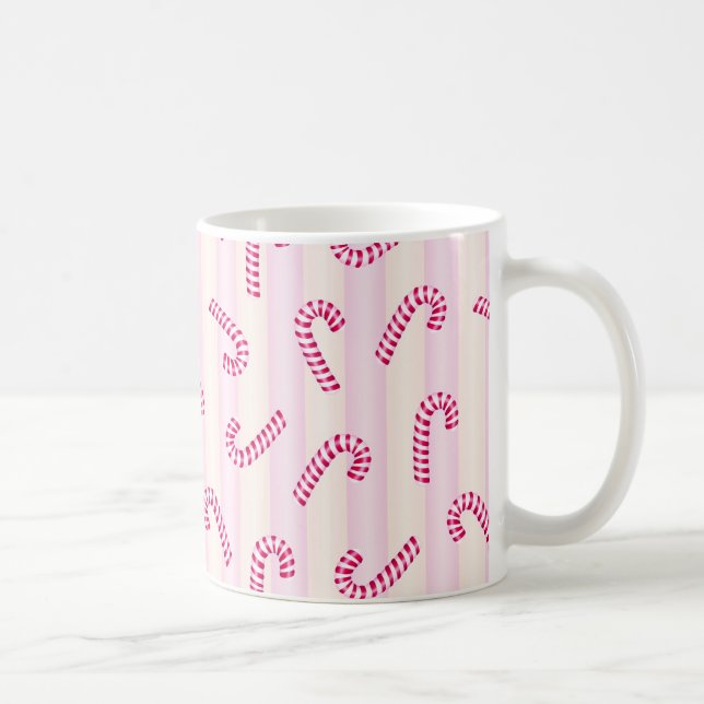Caneca De Café Padrão de Candycanes Rosa de Natal (Direita)
