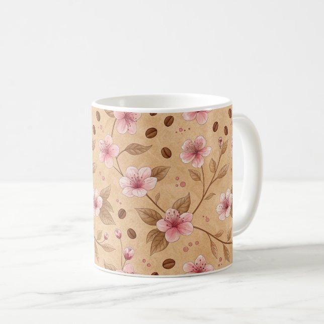 Caneca De Café Padrão de Capa de Café Flor de Cerejeira (5) (Frente Esquerda)