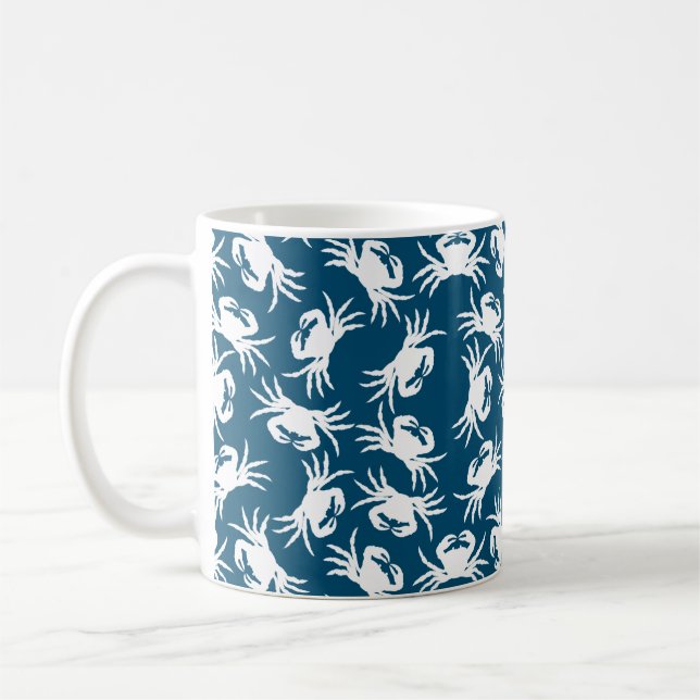 Caneca De Café Padrão de Caranguejo Branco e Azul (Esquerda)