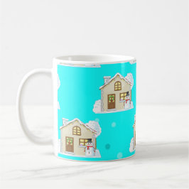 Caneca De Café Padrão de Casa de Natal - Fundo Azul Claro 