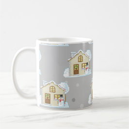Caneca De Café Padrão de Casa de Natal - Fundo Cinza 