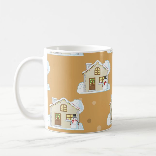 Caneca De Café Padrão de Casa de Natal - Fundo Marrom  (Esquerda)