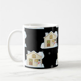 Caneca De Café Padrão de Casa de Natal - Fundo Preto 