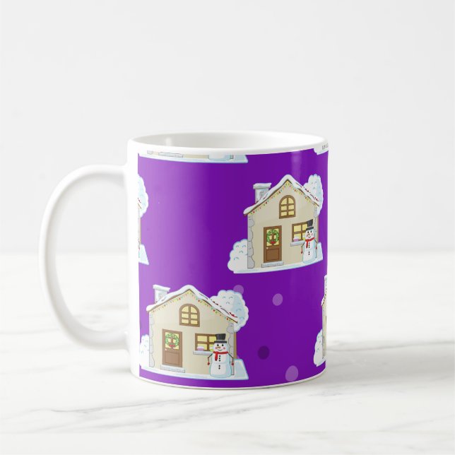 Caneca De Café Padrão de Casa de Natal - Fundo Roxo  (Esquerda)