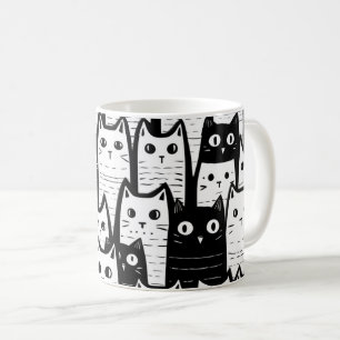 Caneca De Café Padrão de Cat Minimalista Preto e Branco