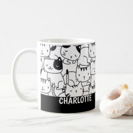 Caneca De Café Padrão de Cat Preto e Branco Cute Personalizado