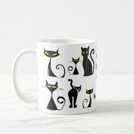 Caneca De Café Padrão de Cat. Retro Preto e Branco com Tipografia