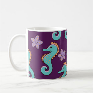 Caneca De Café Padrão de Cavalo Marinho Náutico Vintage
