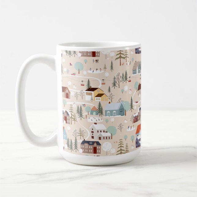 Caneca De Café Padrão de Cena da Aldeia Cozy Winter (Esquerda)