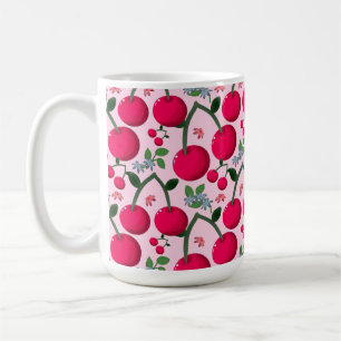 Caneca De Café Padrão de Cereja Fofa, Fruta Kawaii Brilhante