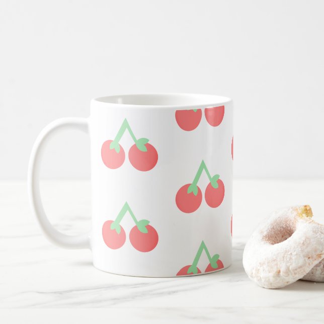 Caneca De Café Padrão de Cerejas Rosas (Com Donut)