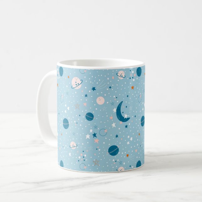 Caneca De Café Padrão de Céu Azul e Espaço (Frente Esquerda)