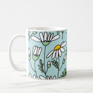 Caneca De Café Padrão De Chamomila Desenhado À Mão.