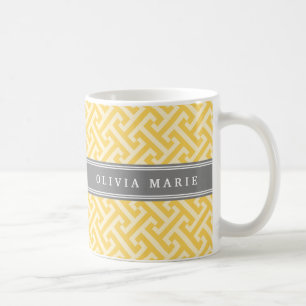 Caneca De Café Padrão de Chave Grego Amarelo Incluso com Nome