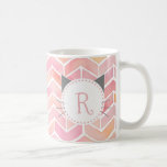 Caneca De Café Padrão de Chevron Cor-de-Rosa | Monograma de Gatos<br><div class="desc">Padrão fofo e doce de diafragma cor-de-água cor-de-rosa com uma moldura de monograma em forma de silhueta de gato.</div>