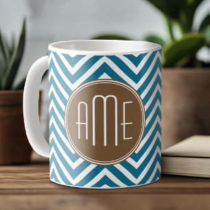 Caneca De Café Padrão de Chevron de Chocolate e Azul Turquesa com